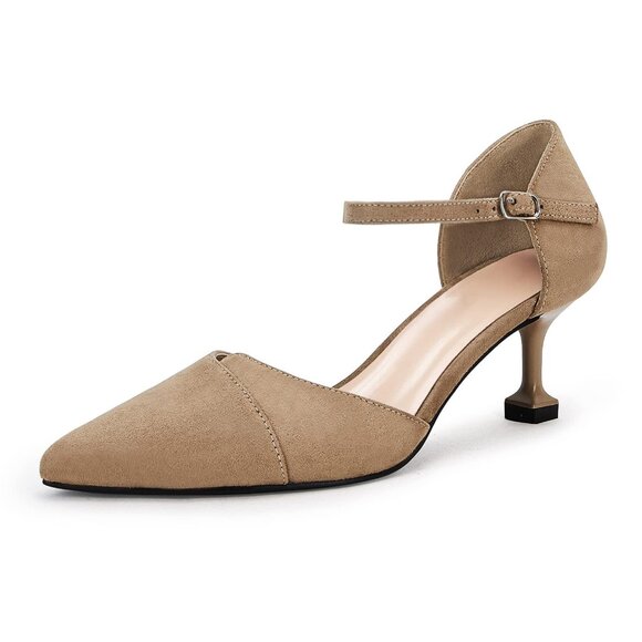 Womens Pointed Toe Pumps D'Orsay Flared Heel - Picture 1 of 2